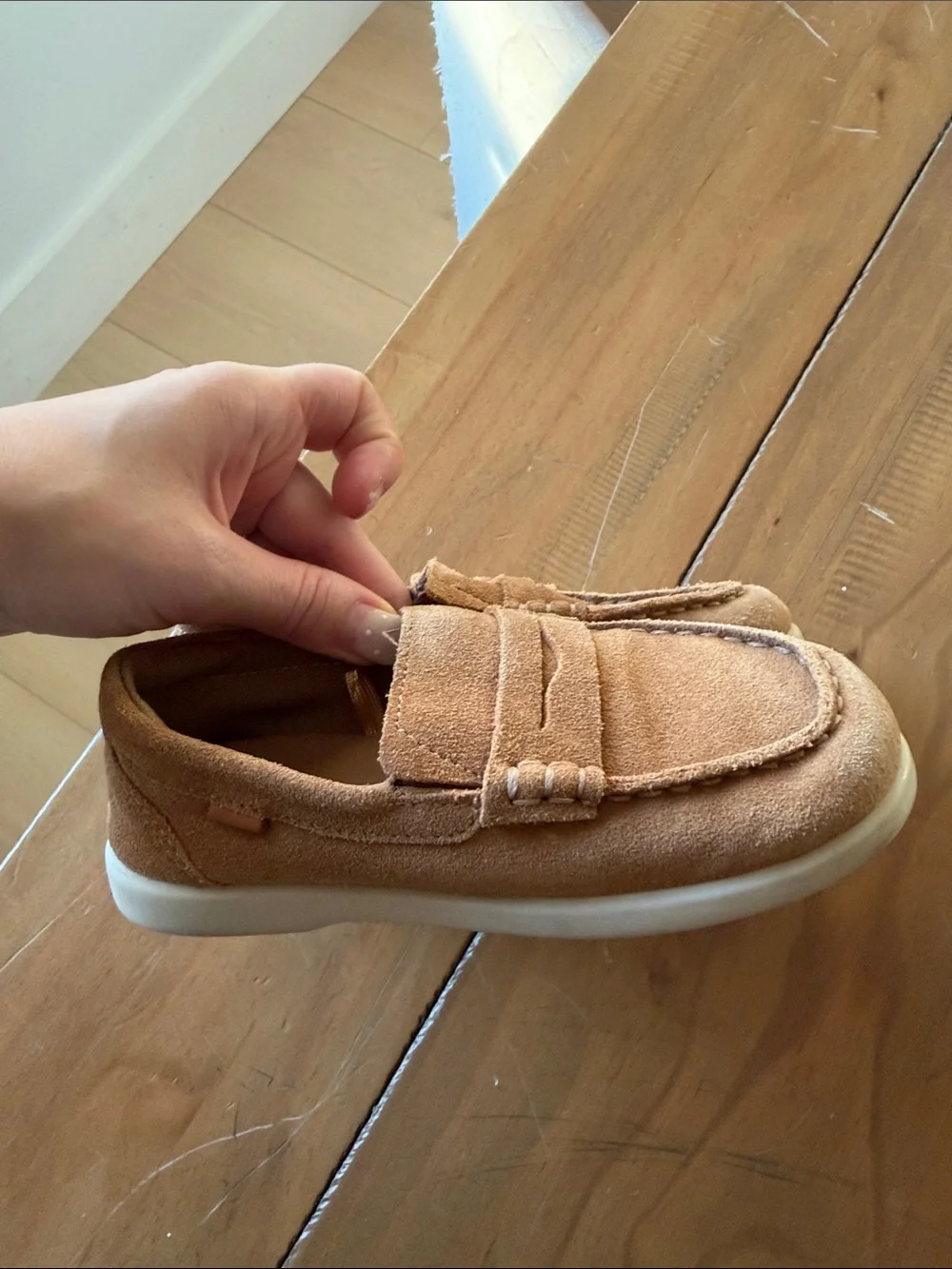 Zara Kids Suede Slip-On Loafers in Tan